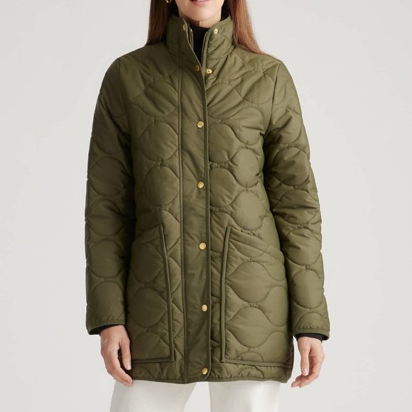 Featherless Quilted Long Puffer Jacket Quince XS in Olive - Picture 1 of 4